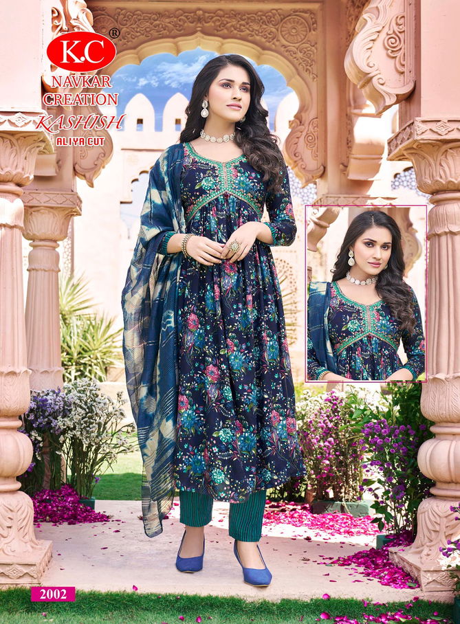 Kashish By Navkar Alia Cut Rayon Printed Kurti With Bottom Dupatta Wholesale Shop In Surat